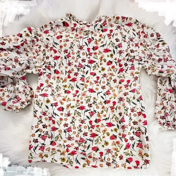 J.‎ Crew Ruffle Tie Neck Floral Cotton Popover XXS - Picture 10 of 14